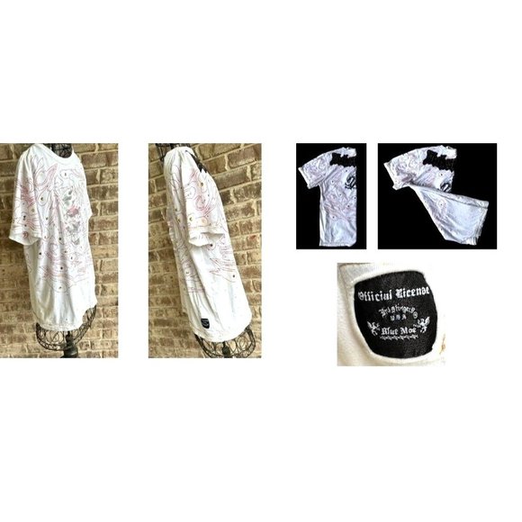 VTG Inkslingers T-shirt Sz L Blue Moe White Devil Dragon Embroidered Tat… - Picture 11 of 12